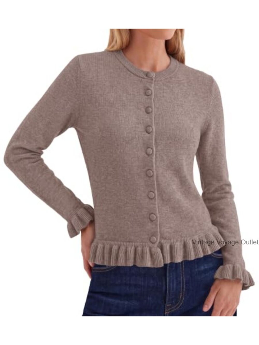 Ruffle Button Down Cardigan Sweater Womens Long Sleeve Knit